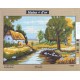 Canevas à broder 40 x 60 cm marque MAINS D'OR thème "chaumière au bord de la rivière"