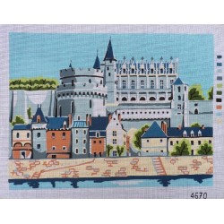 Canevas à broder 40 x 60 cm thème "AMBOISE chateau de la Loire" finition retouché à la main artisanale