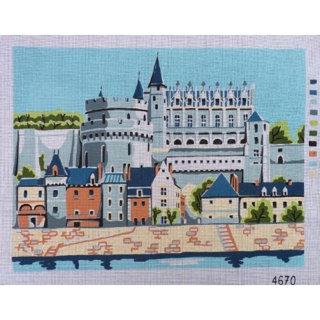 Canevas à broder 40 x 60 cm thème "chateau de la Loire AMBOISE" finition retouché à la main artisanale