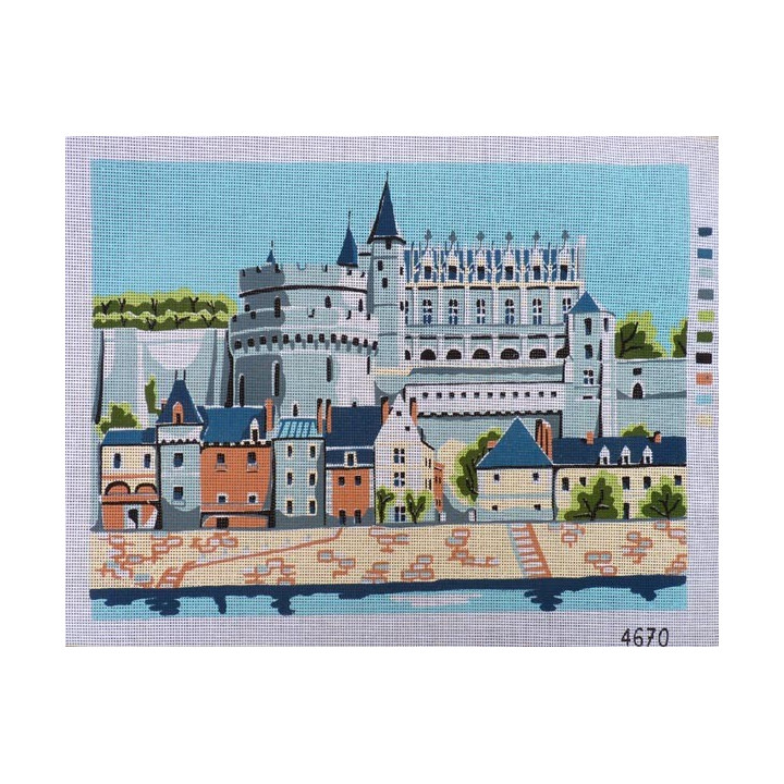 Canevas à broder 40 x 60 cm thème "chateau de la Loire AMBOISE" finition retouché à la main artisanale