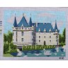 Canevas à broder 40 x 60 cm thème "AZAY LE RIDEAU chateau de la Loire " finition retouché à la main artisanale
