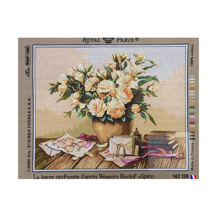 Canevas à broder 45 x 60 cm marque ROYAL PARIS thème la lettre parfumée d'après Wouters ROELOF fabrication française