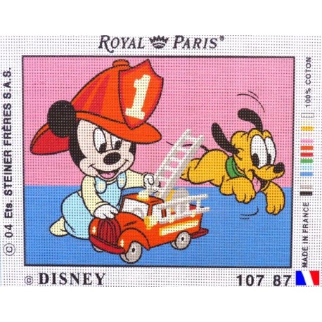 Canevas à broder 22 x 30 cm marque ROYAL PARIS thème DISNEY "bébé Mickey pompier" fabrication française