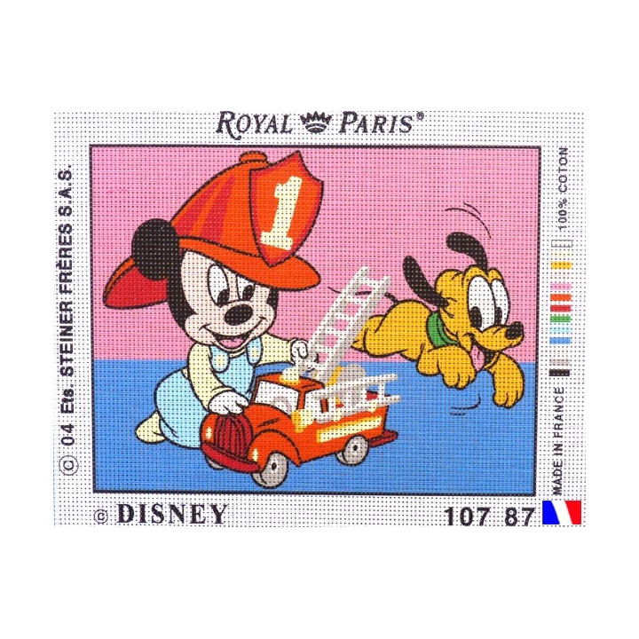 Canevas à broder 22 x 30 cm marque ROYAL PARIS thème DISNEY "bébé Mickey pompier" fabrication française