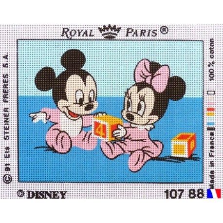 Canevas à broder 22 x 30 cm marque ROYAL PARIS thème DISNEY "bébé Mickey et Minnie" fabrication française