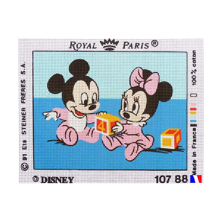 Canevas à broder 22 x 30 cm marque ROYAL PARIS thème DISNEY "bébé Mickey et Minnie" fabrication française