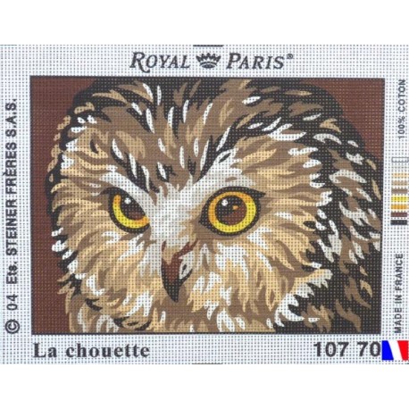 Canevas à broder 22 x 30 cm marque ROYAL PARIS thème LA CHOUETTE fabrication française
