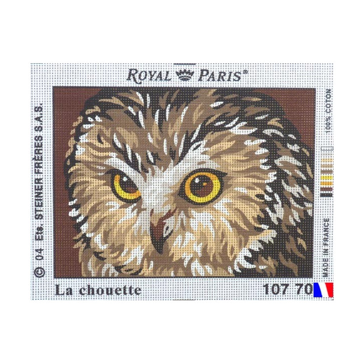 Canevas à broder 22 x 30 cm marque ROYAL PARIS thème LA CHOUETTE fabrication française