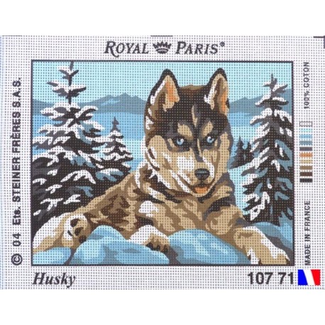 Canevas à broder 22 x 30 cm marque ROYAL PARIS thème HUSKY fabrication française