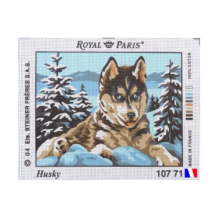 Canevas à broder 22 x 30 cm marque ROYAL PARIS thème HUSKY fabrication française