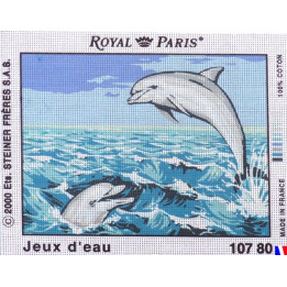 Canevas à broder 22 x 30 cm marque ROYAL PARIS thème DAUPHINS jeux d'eau fabrication française