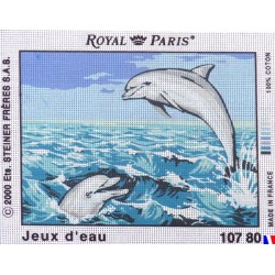 Canevas à broder 22 x 30 cm marque ROYAL PARIS thème DAUPHINS jeux d'eau fabrication française