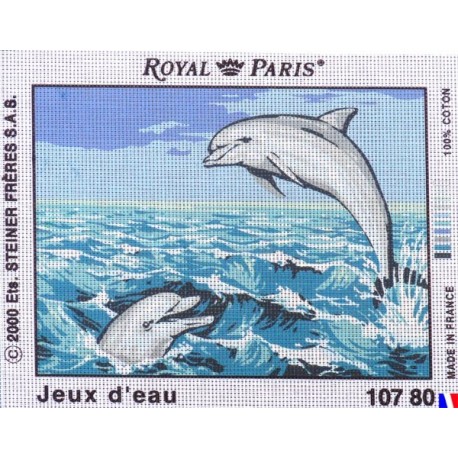 Canevas à broder 22 x 30 cm marque ROYAL PARIS thème DAUPHINS jeux d'eau fabrication française