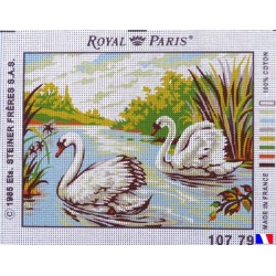 Canevas à broder 22 x 30 cm marque ROYAL PARIS thème CYGNES fabrication française