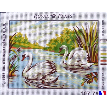 Canevas à broder 22 x 30 cm marque ROYAL PARIS thème CYGNES fabrication française