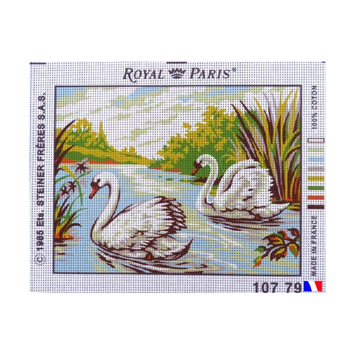 Canevas à broder 22 x 30 cm marque ROYAL PARIS thème CYGNES fabrication française