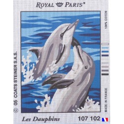 Canevas à broder 22 x 30 cm marque ROYAL PARIS thème LES DAUPHINS fabrication française