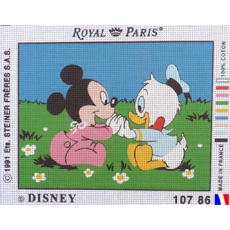 Canevas à broder 22 x 30 cm marque ROYAL PARIS thème DISNEY bébé Mickey et Donald fabrication française