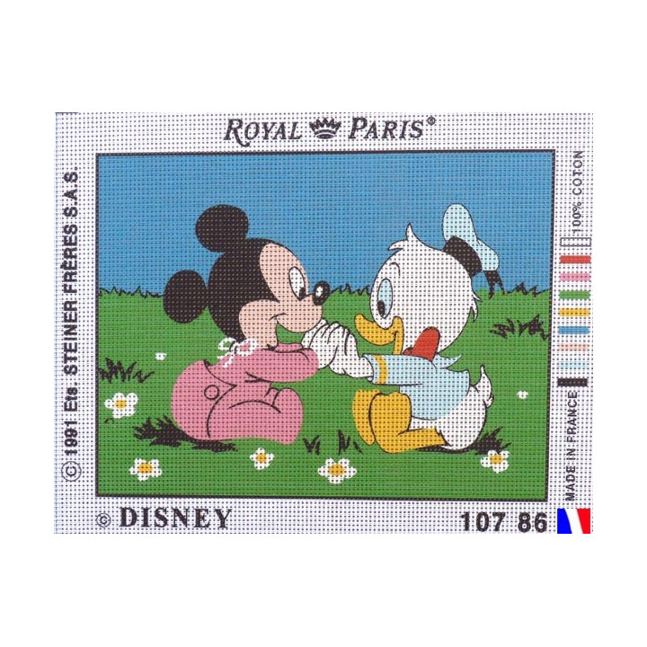 Canevas à broder 22 x 30 cm marque ROYAL PARIS thème DISNEY bébé Mickey et Donald fabrication française