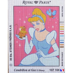 Canevas à broder 22 x 30 cm marque ROYAL PARIS thème DISNEY Cendrillon et Gus fabrication française
