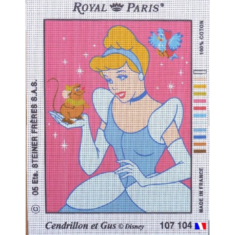Canevas à broder 22 x 30 cm marque ROYAL PARIS thème DISNEY Cendrillon et Gus fabrication française