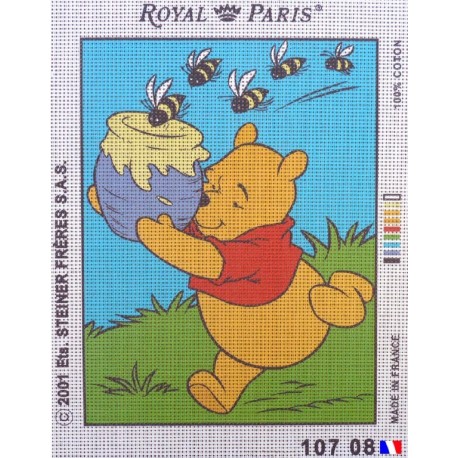 Canevas à broder 22 x 30 cm marque ROYAL PARIS thème DISNEY Winnie l'ourson et le pot de miel fabrication française