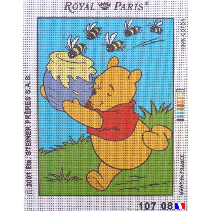 Canevas à broder 22 x 30 cm marque ROYAL PARIS thème DISNEY Winnie l'ourson et le pot de miel fabrication française