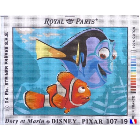Canevas à broder 22 x 30 cm marque ROYAL PARIS thème DISNEY NEMO Dory et Marin fabrication française