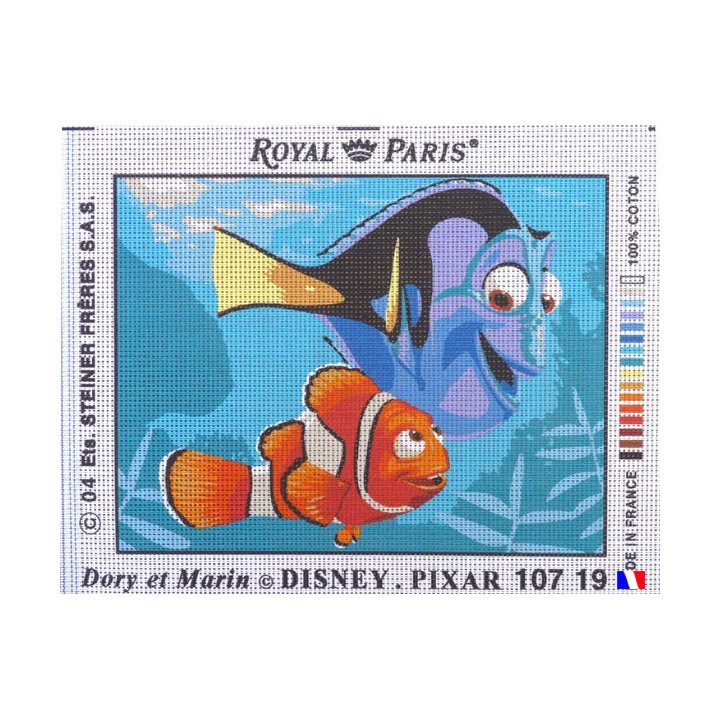 Canevas à broder 22 x 30 cm marque ROYAL PARIS thème DISNEY NEMO Dory et Marin fabrication française
