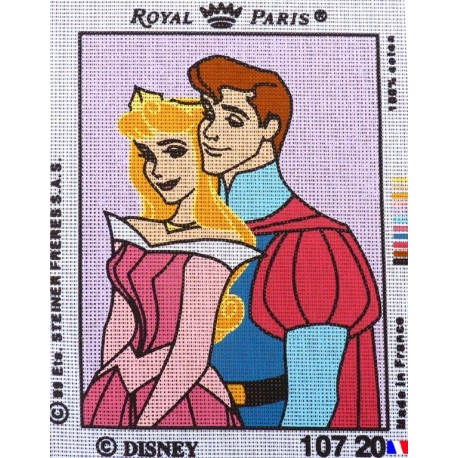 Canevas à broder 22 x 30 cm marque ROYAL PARIS thème DISNEY la belle au bois dormant et le prince fabrication française