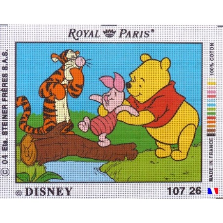 Canevas à broder 22 x 30 cm marque ROYAL PARIS thème DISNEY Winnie l'ourson Tigrou et Porcinet fabrication française