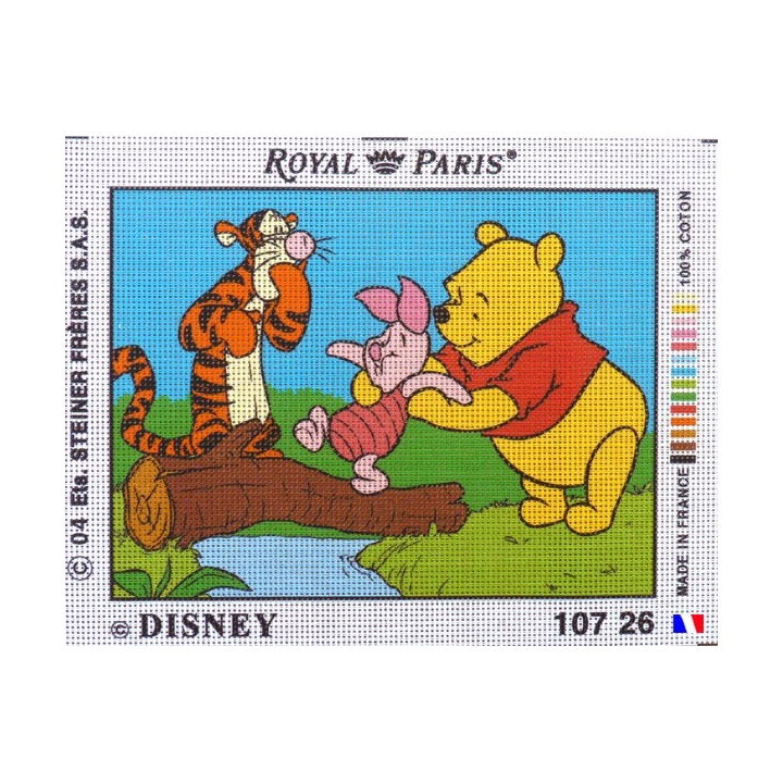 Canevas à broder 22 x 30 cm marque ROYAL PARIS thème DISNEY Winnie l'ourson Tigrou et Porcinet fabrication française