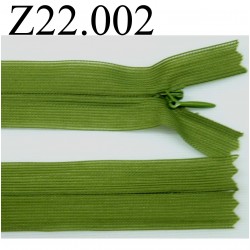 fermeture zip à glissière invisible verte longueur 22 cm couleur vert non séparable zip nylon largeur 2.5 cm