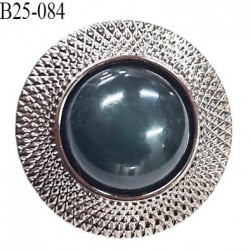 Bouton 25 mm pvc couleur pierre et acier brillant diamètre 25 mm épaisseur 8 mm accroche au dos avec un anneau prix à l'unité
