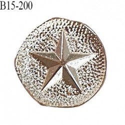 Bouton 15 mm en métal motif étoile couleur argent accroche avec un anneau diamètre 15 mm épaisseur 2.5 mm prix à l'unité