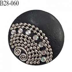 Bouton 28 mm en métal couleur noir avec décor et strass accroche avec un anneau diamètre 28 mm épaisseur 6 mm prix à l'unité