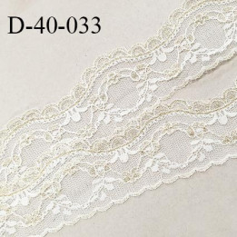 Dentelle 40 mm lycra extensible couleur blanc et or largeur 40 mm prix au mètre