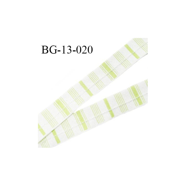 Ruban passepoil 13 mm sans cordon couleur naturel et vert pomme largeur 13 mm prix au mètre