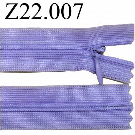 fermeture éclair invisible longueur 22 cm couleur violet lilas non séparable zip nylon largeur 2,3 cm
