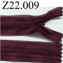 fermeture éclair invisible longueur 22 cm couleur bordeau cassis non séparable zip nylon largeur 2,3 cm