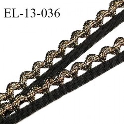 Elastique picot 13 mm élastique souple couleur noir largeur 6 mm + picots or largeur 7 mm prix au mètre