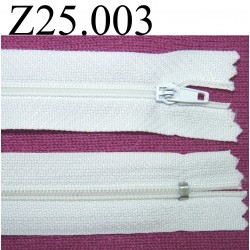 fermeture zip à glissière blanche longueur 25 cm couleur blanc non séparable zip nylon largeur 2,5 cm