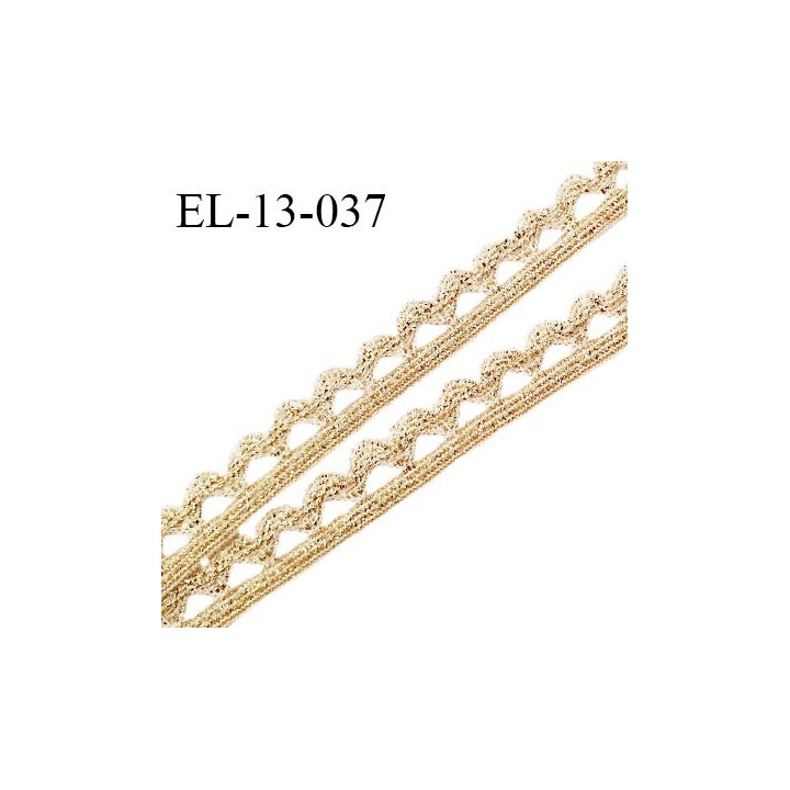 Elastique picot 13 mm style lurex élastique souple couleur blanc et or largeur 6 mm + picots largeur 7 mm prix au mètre