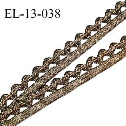 Elastique picot 13 mm style lurex élastique souple couleur noir et or largeur 6 mm + picots largeur 7 mm prix au mètre