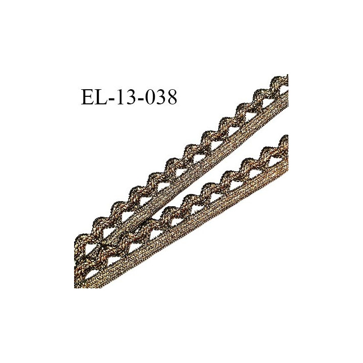 Elastique picot 13 mm style lurex élastique souple couleur noir et or largeur 6 mm + picots largeur 7 mm prix au mètre