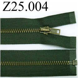 fermeture zip à glissière longueur 25 cm couleur vert kaki foncé tirant sur le marron séparable zip métal largeur 2,5 cm