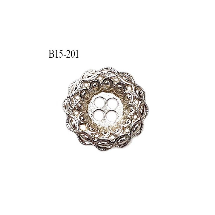 Bouton 18 mm en métal couleur chrome 4 trous diamètre 18 mm épaisseur 3 mm prix à l'unité