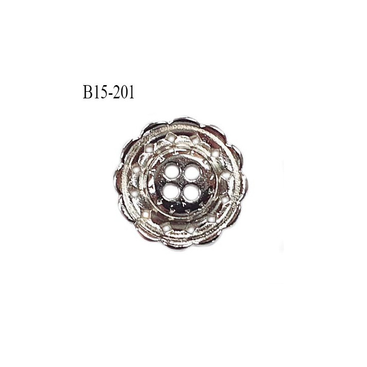 Bouton 18 mm en métal couleur chrome 4 trous diamètre 18 mm épaisseur 3 mm prix à l'unité