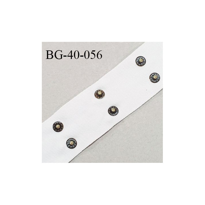 Galon rivet 42 mm en coton sergé couleur naturel largeur 42 mm avec 2 rivets en métal couleur laiton bronze prix au mètre