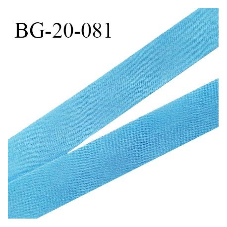 Biais galon 20 mm pré plié au dos 2 rabats de 10 mm coton polyester couleur bleu largeur 20 mm prix au mètre